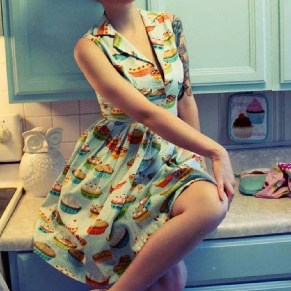 Modcloth, Pie Print Dress, L